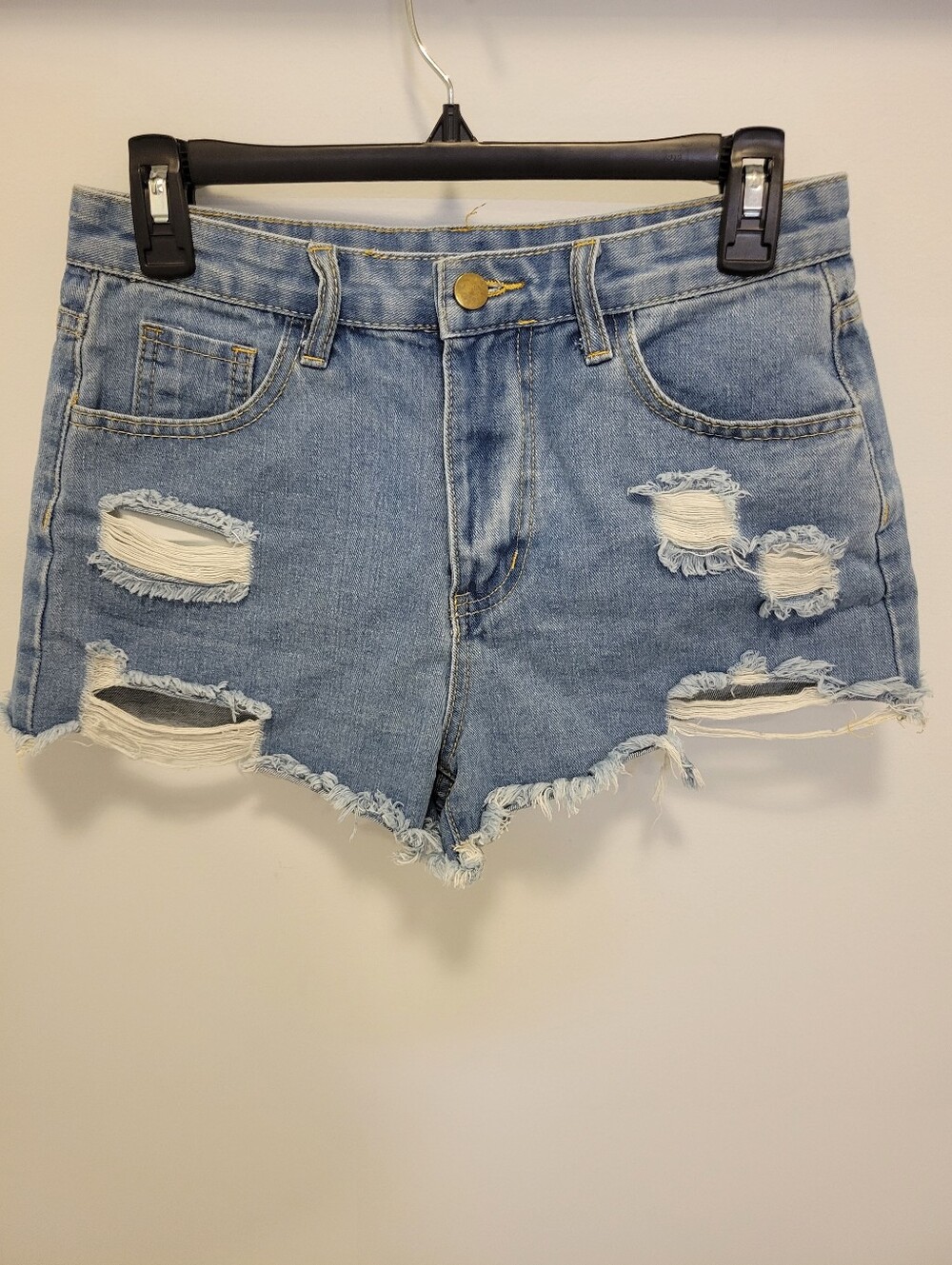 Shein Women's Light Blue Distressed Denim Shorts